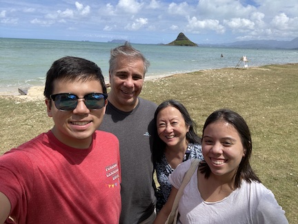 A selfie with my family at the beach